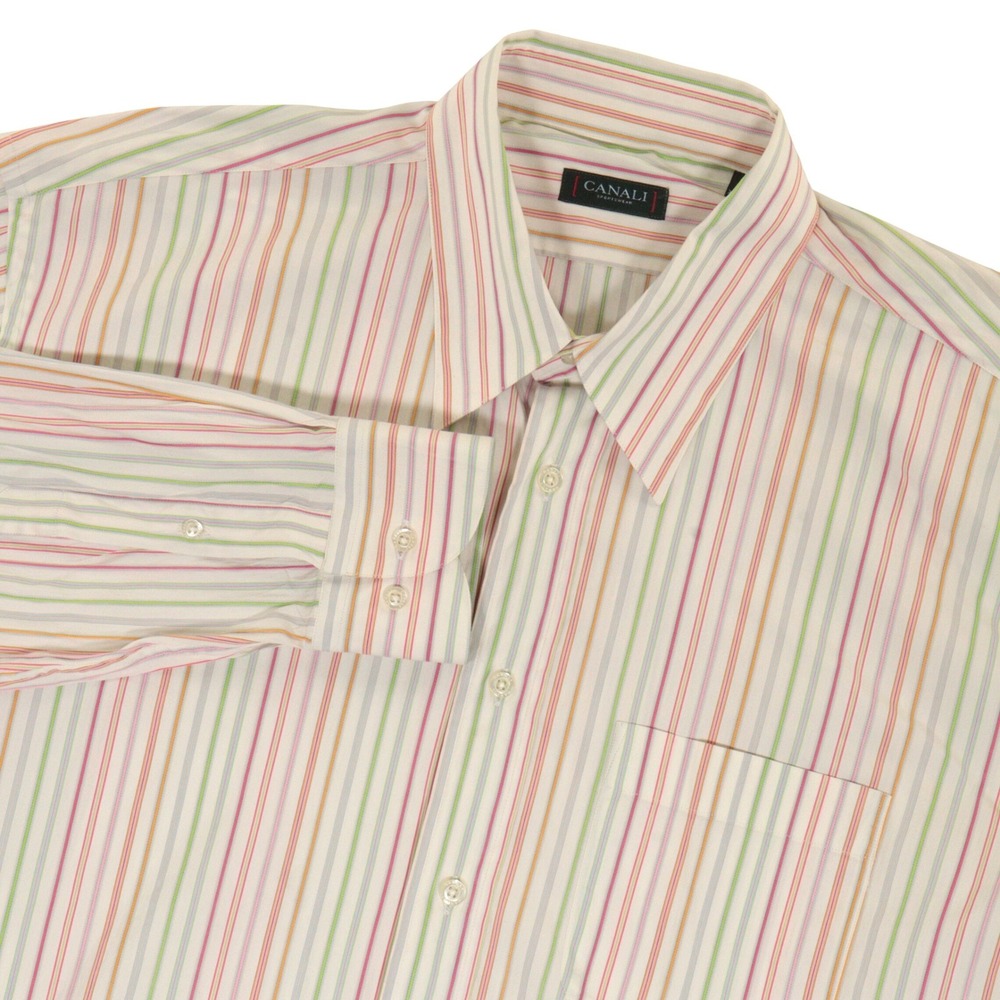 Canali Sportswear Button Up Shirt Men XXL Multicolor Stripe Cotton Stretch Italy
